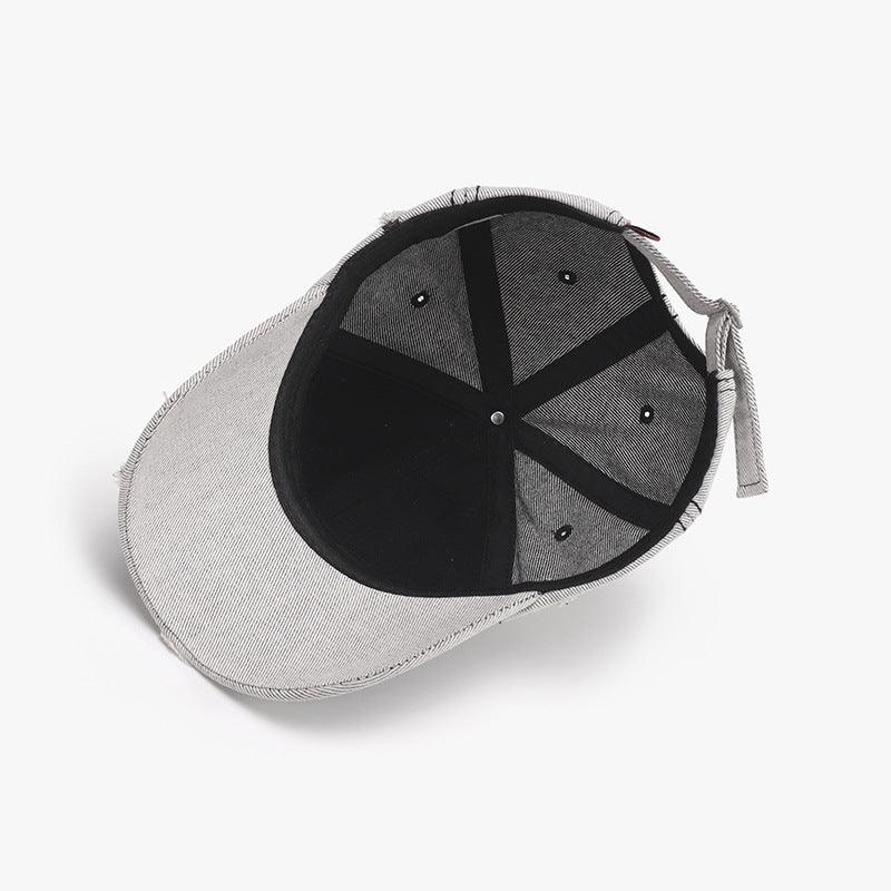 Black adjustable cotton dome hat with ripped letter print embroidery, matching accessories from My Store.