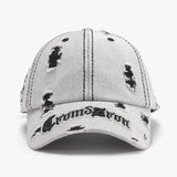 Black adjustable cotton dome hat with ripped letter print embroidery, matching accessories by My Store.