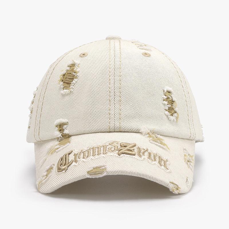 Black adjustable cotton dome hat featuring ripped letter print embroidery, matching accessories from My Store.