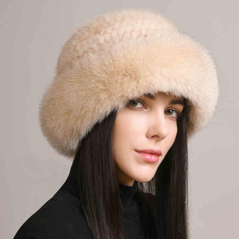 Luxurious Winter hat Mink Hair Hat - MRC STOREAccessoriesMy StoreA woman wearing a beige mink hair winter hat with a dome cap style.MRC STORECJMZ222700508HSBeige