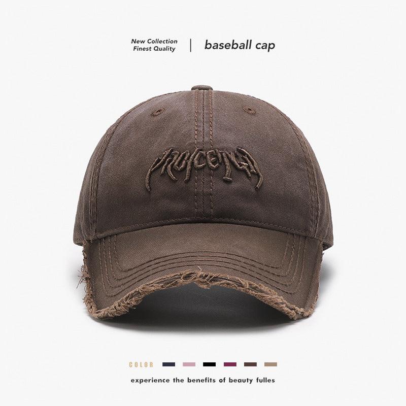 Black men's baseball cap with 3D embroidered letter design, adjustable cotton dome hat, soft top, casual accessory.