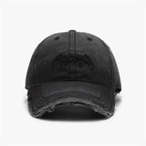 Black men's baseball cap with 3D embroidered letter design, adjustable cotton dome hat, soft top, stylish accessories.