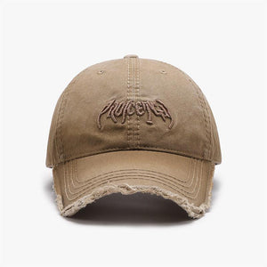 Black men's baseball cap with 3D embroidered letter design, adjustable cotton dome hat, casual accessory.