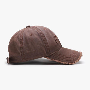 Black men's baseball cap with 3D embroidered letter design, adjustable cotton dome hat, soft top, casual accessory.