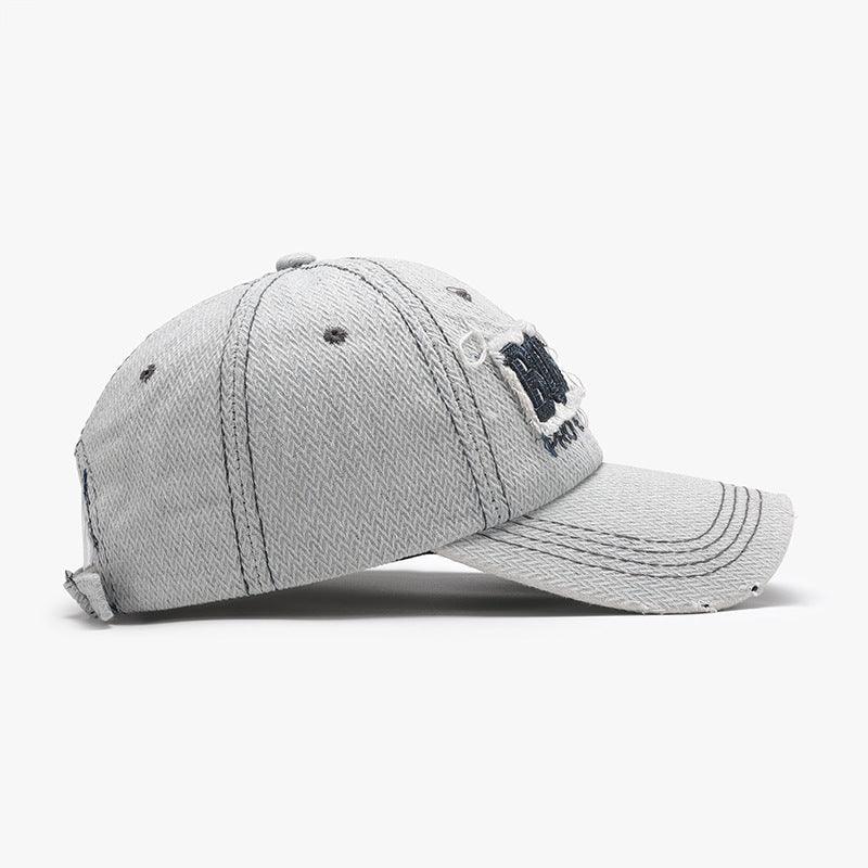 Black men's 3D embroidery soft peaked cap, adjustable cotton dome hat for outdoor wear, stylish accessory for men.