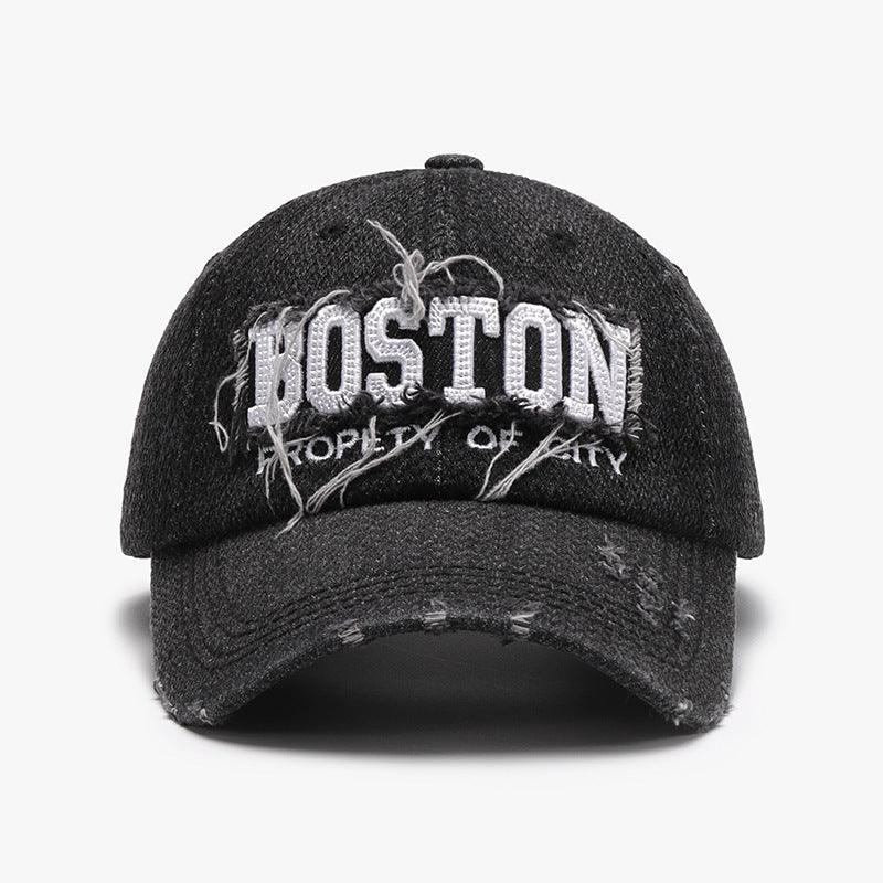 Black men's 3D embroidery soft peaked cap with adjustable cotton dome, outdoor accessory for comfortable sun protection.