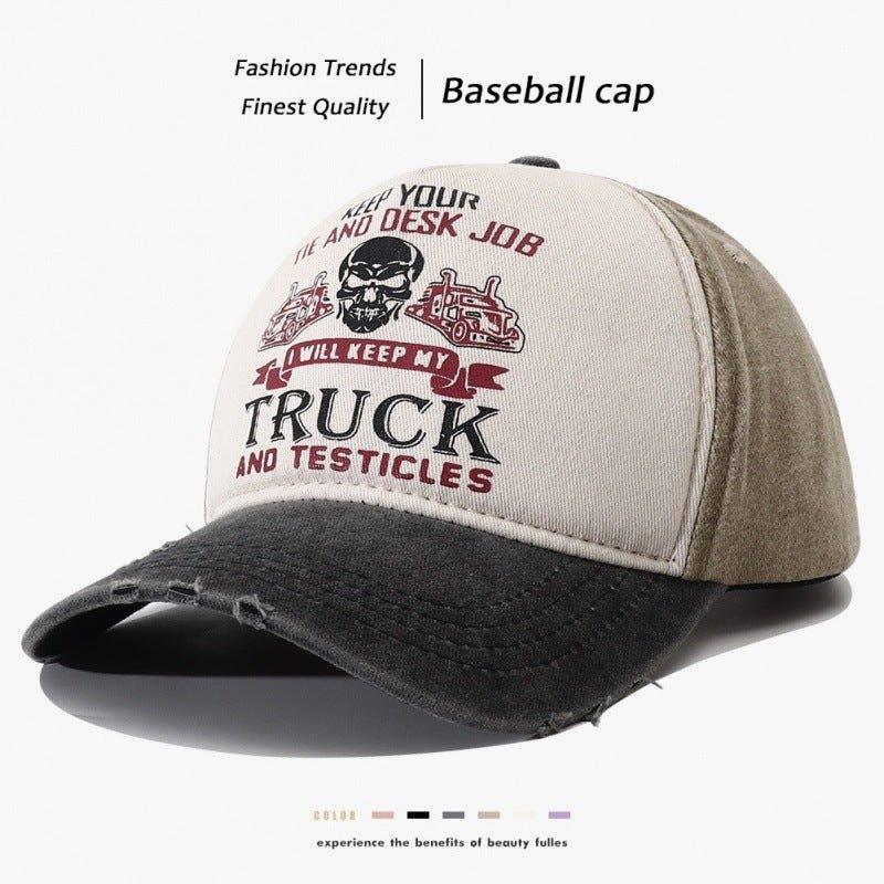 Peaked Trucker Cap – Letter Print Cotton - MRC STOREAccessoriesMy StoreMen's Caps Peaked Hard Top Summer Trucker Cap – Stylish Letter Printing, Adjustable Cotton Cap for Sun Protection - MRC STOREMRC STORECJBQ204940905EVNavy Blue Brim Red Hat BodyAdjustable