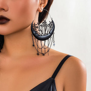 Black Halloween earrings with flower and hollow tassel design, stylish stud earrings perfect for festive accessories