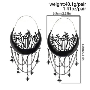 Black Halloween earrings with floral hollow design and tassel studs, elegant festive accessories for Halloween celebrations.