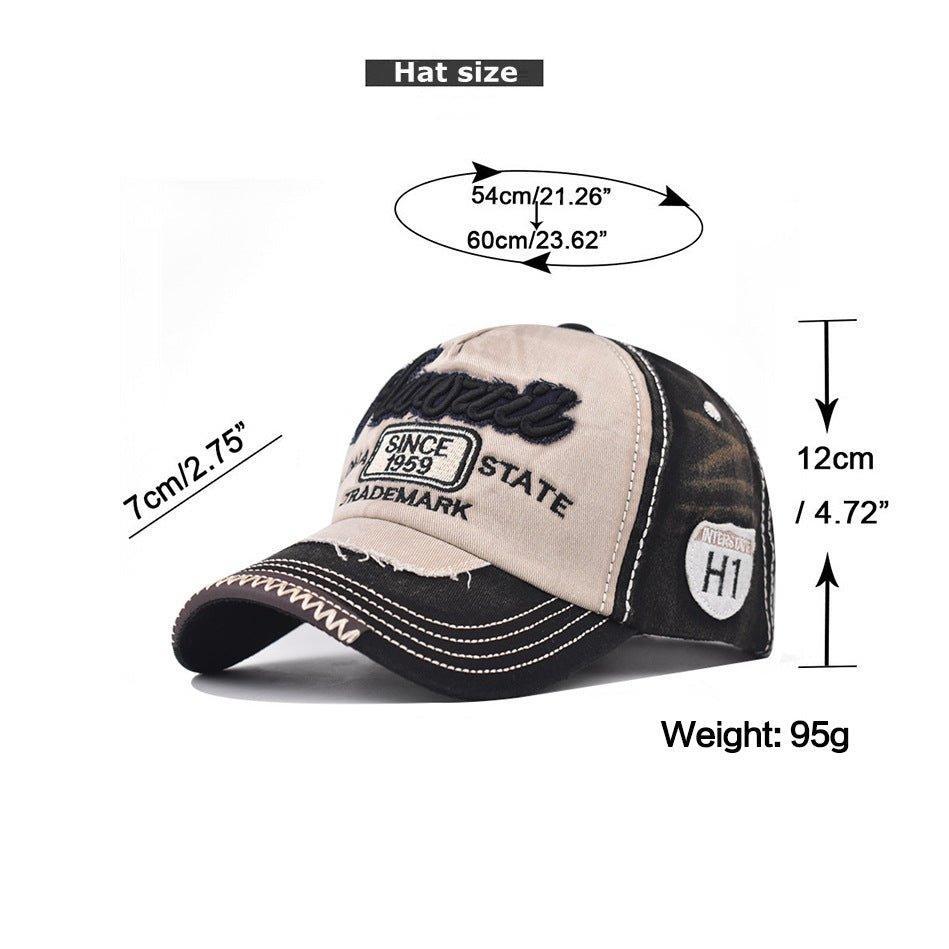 Navy blue unisex cotton cowboy hat with adjustable dome, peaked cap suitable for all seasons, accessory for outdoor wear.