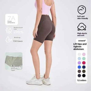 Wear Free high waist fitness pants in beans brown, designed for comfortable workout bottoms by My Store.