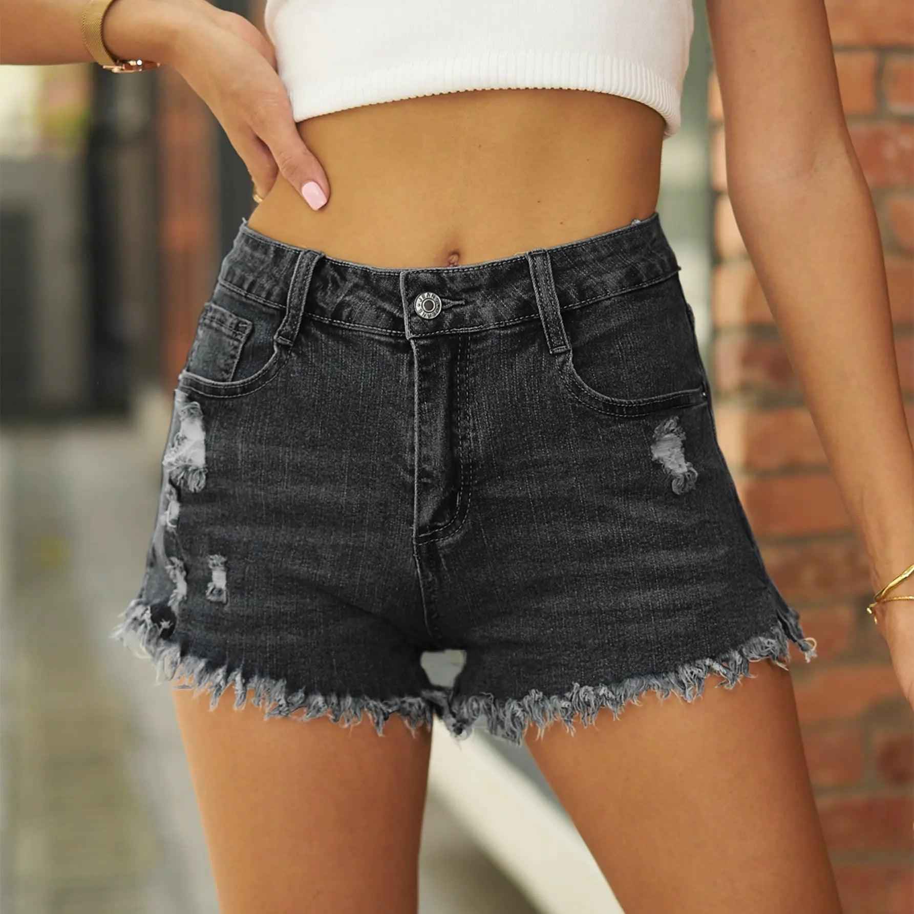 Stretch Denim Shorts - MRC STOREbottomsMy StoreStretch Denim ShortsMRC STORECJNZ208849208HSBlack And GrayL