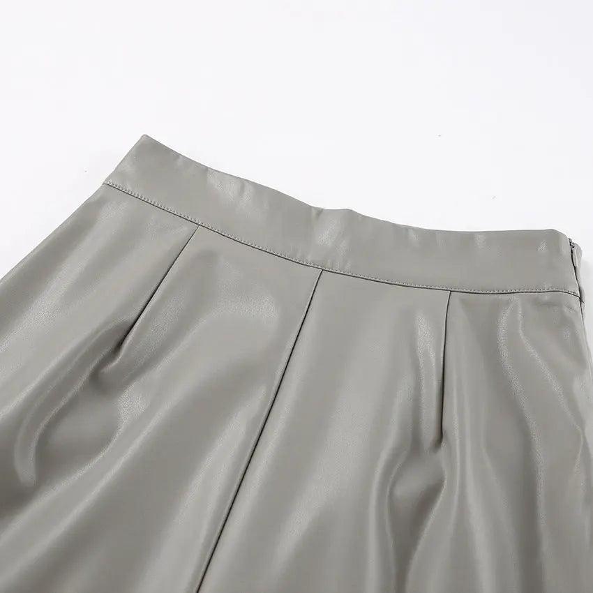 Black French fashion slit leather skirt from My Store, stylish bottoms with a sleek design and side slit.
