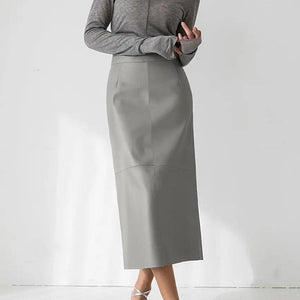 Black French fashion slit leather skirt, stylish bottoms from My Store, shown on a model with a sleek, modern look.