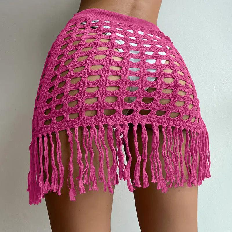 Black hollow-out tassel cover skirt from My Store, stylish bottoms with a flowy, decorative design and tassel detailing.