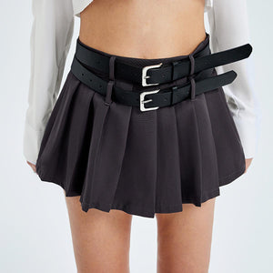 High Waist Slimming Double Belt Pleated Skirt - MRC STOREbottomsMy StoreHigh Waist Slimming Double Belt Pleated Skirt - MRC STOREMRC STORECJQZ1803068-Grey-LGreyL