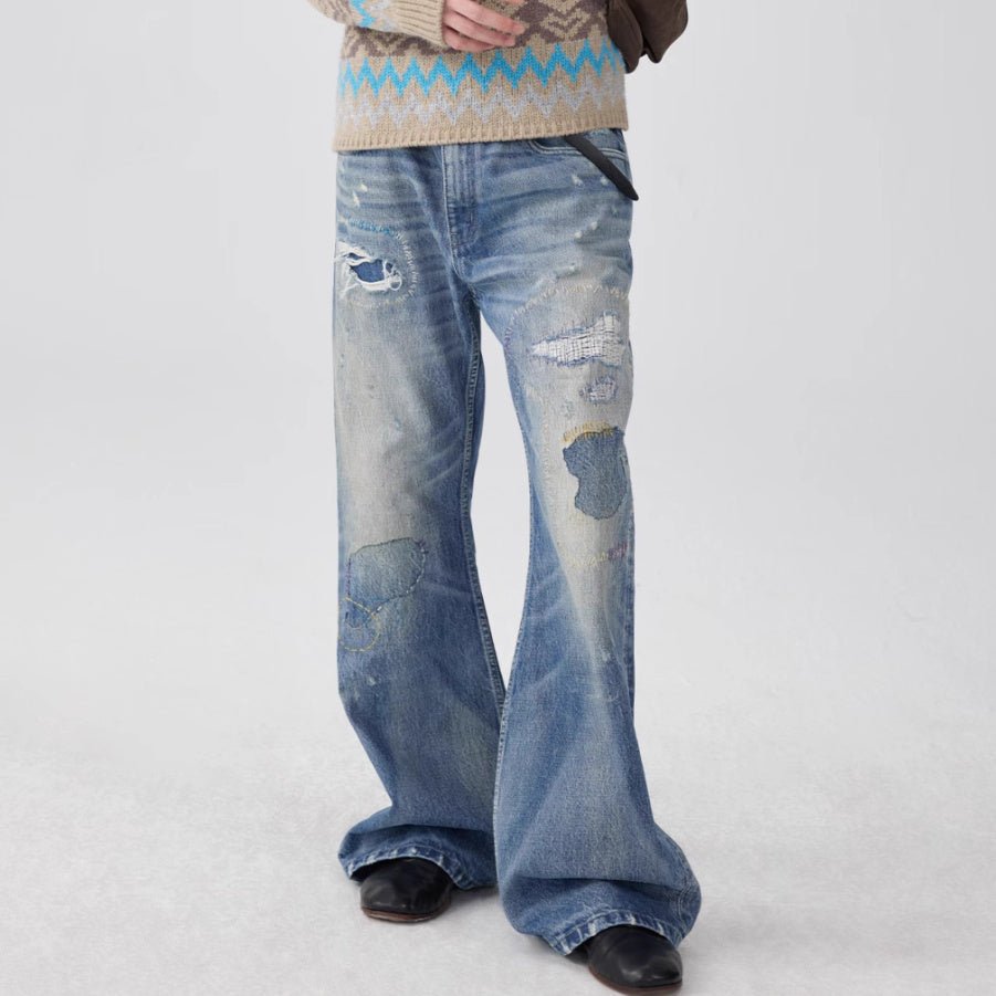 Unisex Flared Jeans - Washed Blue Patch Loose - MRC STOREbottomsMy StoreUnisex Flared Jeans - Washed Blue Patch Loose My Store MRC STORECJXX232802303CXWashed BlueL