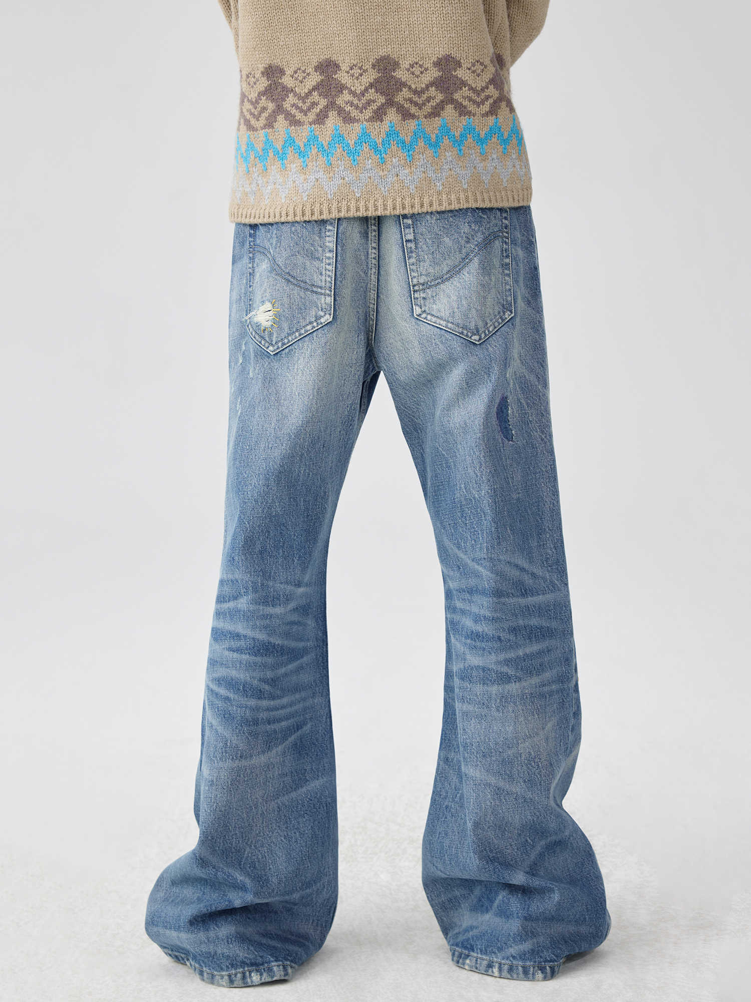 Unisex Flared Jeans - Washed Blue Patch Loose - MRC STOREbottomsMy StoreUnisex Flared Jeans - Washed Blue Patch Loose My Store MRC STORECJXX232802303CXWashed BlueL