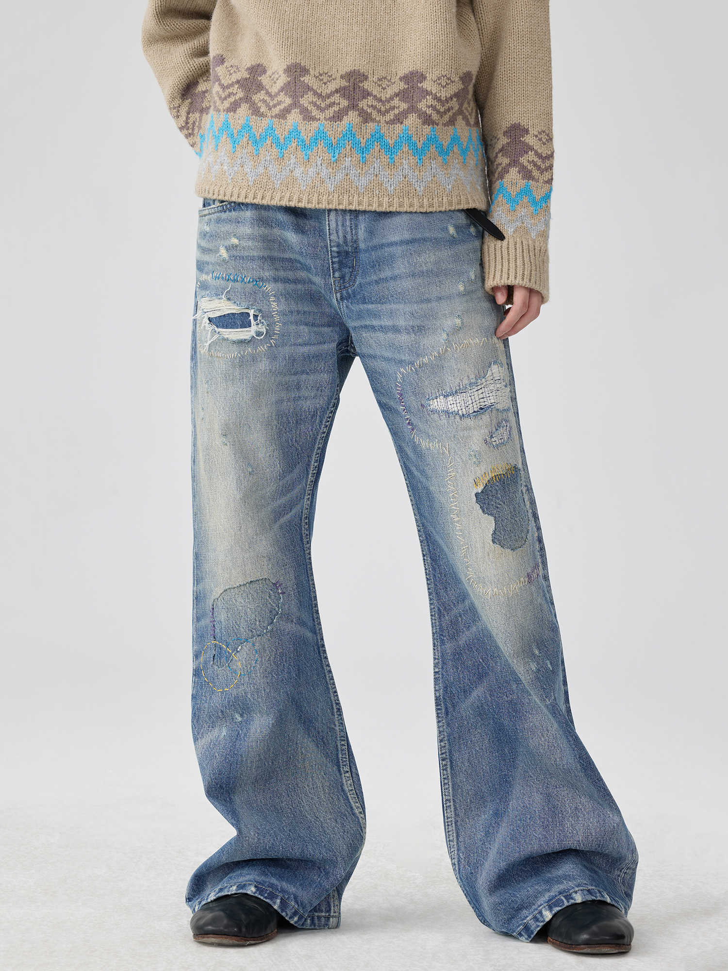 Unisex Flared Jeans - Washed Blue Patch Loose - MRC STOREbottomsMy StoreUnisex Flared Jeans - Washed Blue Patch Loose My Store MRC STORECJXX232802303CXWashed BlueL