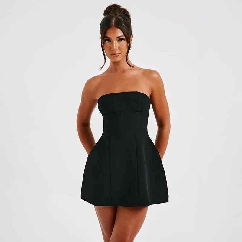 Black summer solid backless mini dress from My Store, showing a sleeveless, stylish dress with a fitted silhouette and open back.