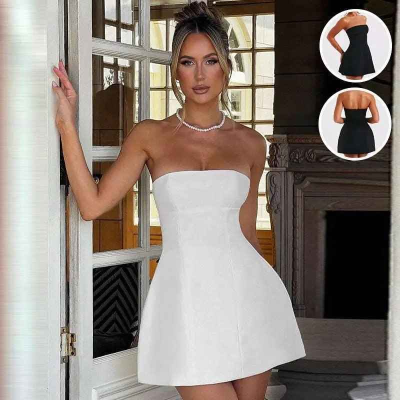 Black summer solid backless mini dress by My Store, sleeveless design perfect for warm weather and casual outings.
