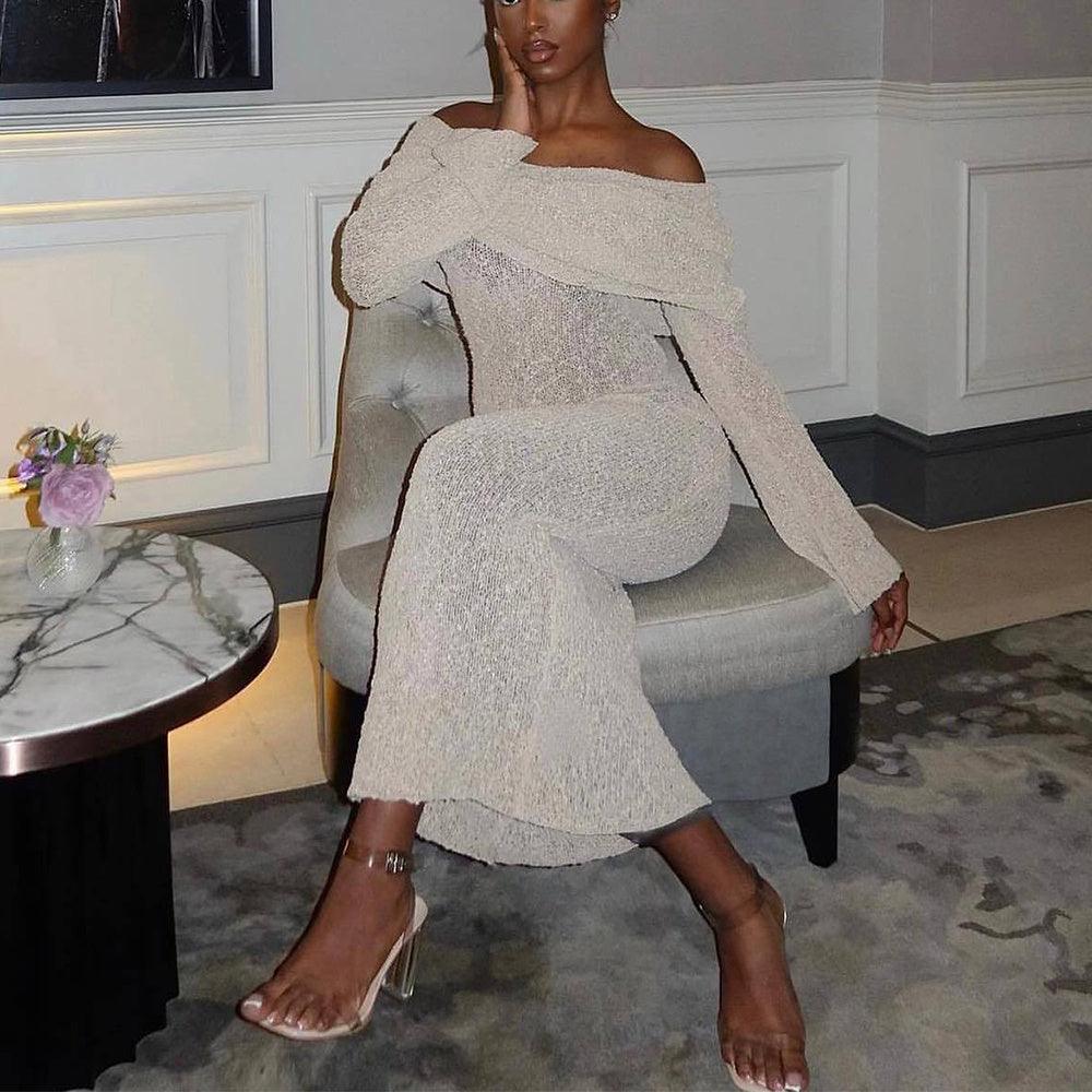 One Shoulder Knitted Long Dress – Women’s Beach Holiday Style - MRC STOREDressMy StoreNew One - Shoulder Knitted Long - Sleeved Dress – Beach Holiday Long Dress for Women - MRC STOREMRC STORECJLY205437110JQBlueL