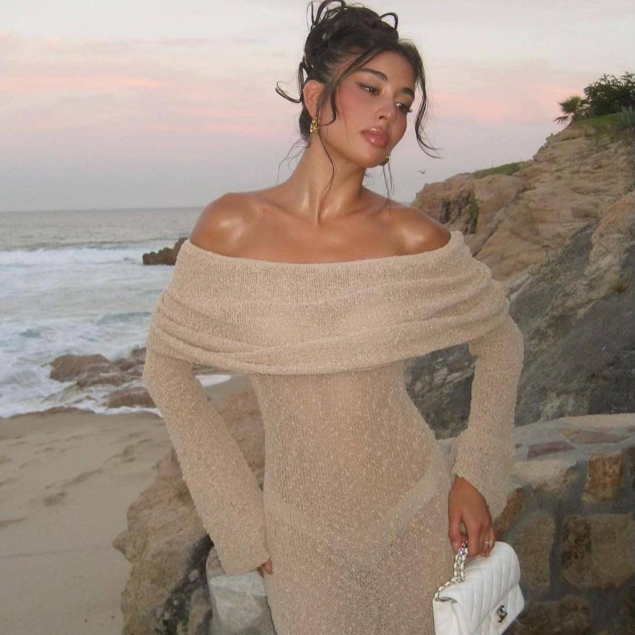 One Shoulder Knitted Long Dress – Women’s Beach Holiday Style - MRC STOREDressMy StoreNew One - Shoulder Knitted Long - Sleeved Dress – Beach Holiday Long Dress for Women - MRC STOREMRC STORECJLY205437110JQBlueL
