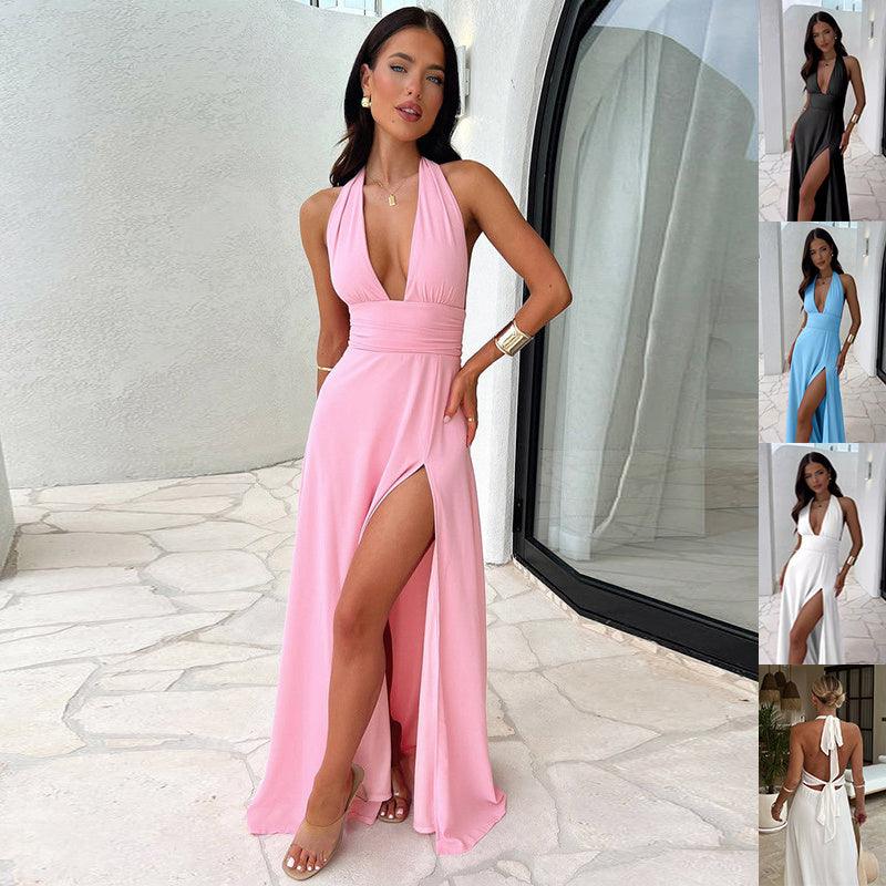 Halterneck V - Neck Slit Dress – Summer Backless Skirt - MRC STOREDressMy StoreHalterneck V - Neck Slit Dress – Summer Backless Strappy Skirt for Women - MRC STOREMRC STORECJLY200317722VEBlue2XL