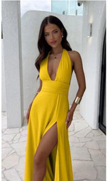 Halterneck V - Neck Slit Dress – Summer Backless Skirt - MRC STOREDressMy StoreHalterneck V - Neck Slit Dress – Summer Backless Strappy Skirt for Women - MRC STOREMRC STORECJLY200317725YBYellow2XL