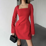 Chic Loose Square Collar Mid Waist Dress for Women - MRC STOREDressMy StoreChic Loose Square Collar Mid Waist Dress for Women - MRC STOREMRC STORECJLY227329206FURedL