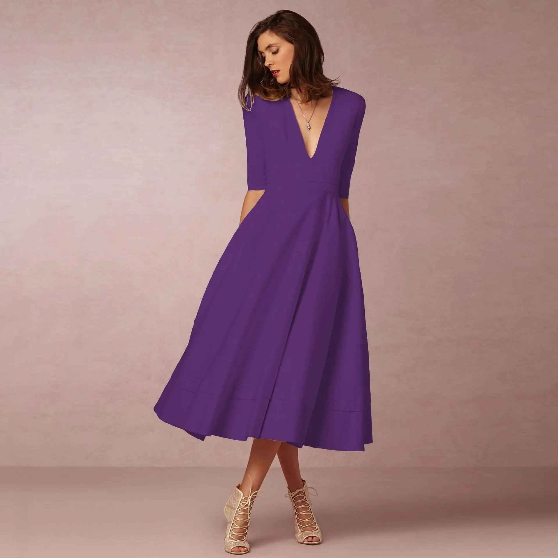 Chic V Neck Swing Dress - MRC STOREDressMy StoreChic V Neck Swing DressMRC STORECJLY209329427AZPurpleL
