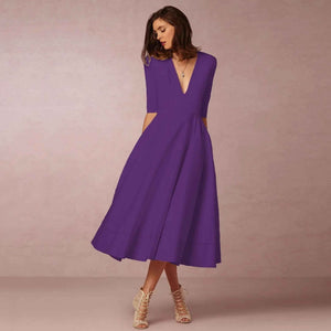 Chic V Neck Swing Dress - MRC STOREDressMy StoreChic V Neck Swing DressMRC STORECJLY209329427AZPurpleL