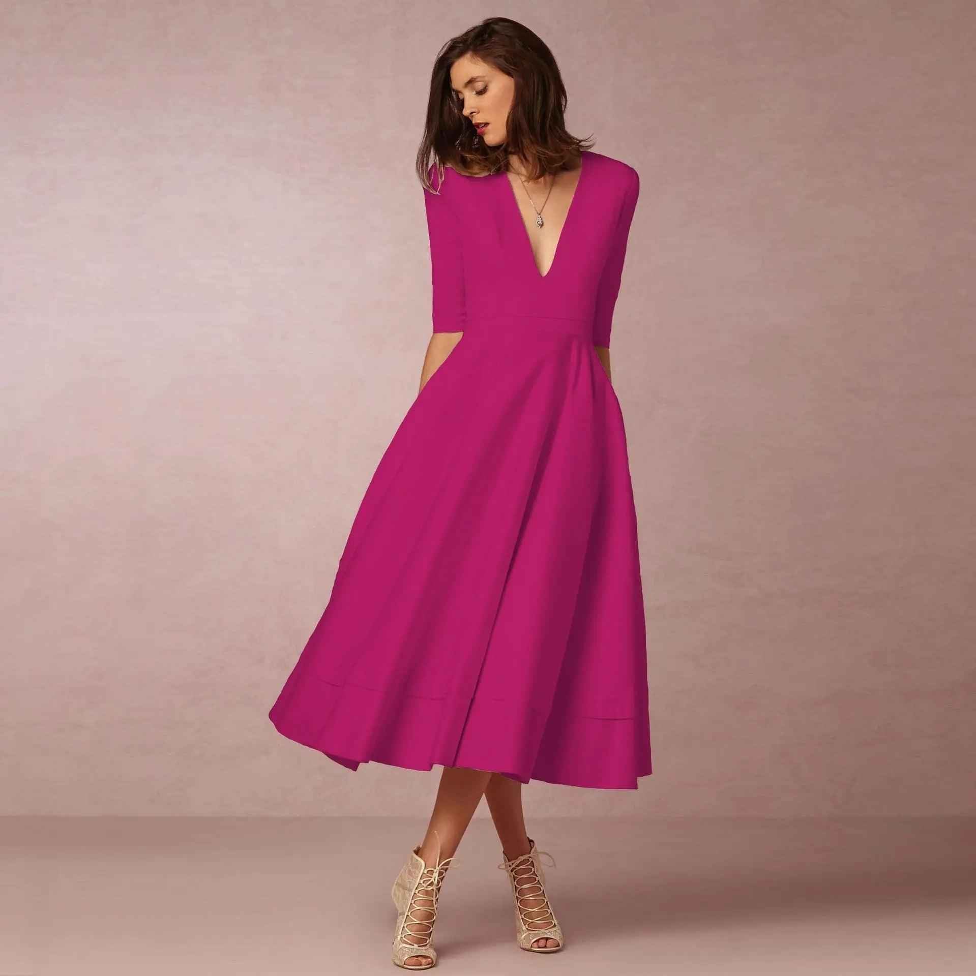 Chic V Neck Swing Dress - MRC STOREDressMy StoreChic V Neck Swing DressMRC STORECJLY209329469QJRose RedL