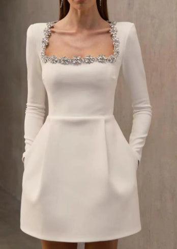 Elegant Square Neck A - Line Dress – Rhinestone Flower Design - MRC STOREDressMy StoreElegant Square Neck Long - Sleeve Dress – Rhinestone Flower Design A - Line Dress - MRC STOREMRC STORECJLY196637905EVWhiteL