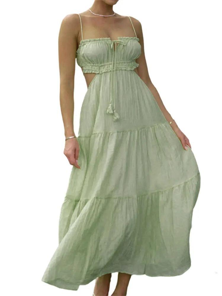 Female Hollow Backless Stitching Big Swing Dress – Elegant Sling Style Dress - MRC STOREDressMy StoreFemale Hollow Backless Stitching Big Swing Dress – Elegant Sling Style Dress - MRC STOREMRC STORECJLY202033523WDLight GreenL