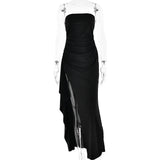 Black pleated long summer dress by My Store, flowing fabric with a flattering fit, perfect for warm weather and casual occasions.
