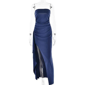 Black pleated long summer dress by My Store, flowing fabric with a fitted bodice and ankle-length design.