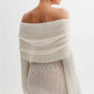 Women’s Off - Shoulder Short Dress – Hollow - Out, Long Sleeve - MRC STOREDressMy StoreWomen’s Off Shoulder Hollow Out Short Dress – Stylish Long Sleeved sequin Mini Skirt - MRC STOREMRC STORECJLY225983409IRBlueL