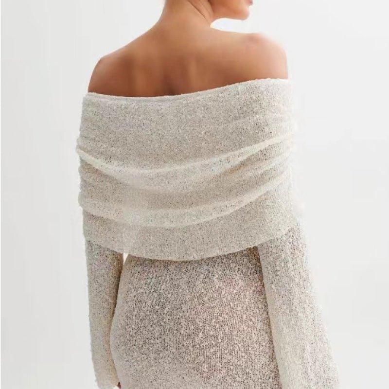 Women’s Off - Shoulder Short Dress – Hollow - Out, Long Sleeve - MRC STOREDressMy StoreWomen’s Off Shoulder Hollow Out Short Dress – Stylish Long Sleeved sequin Mini Skirt - MRC STOREMRC STORECJLY225983409IRBlueL