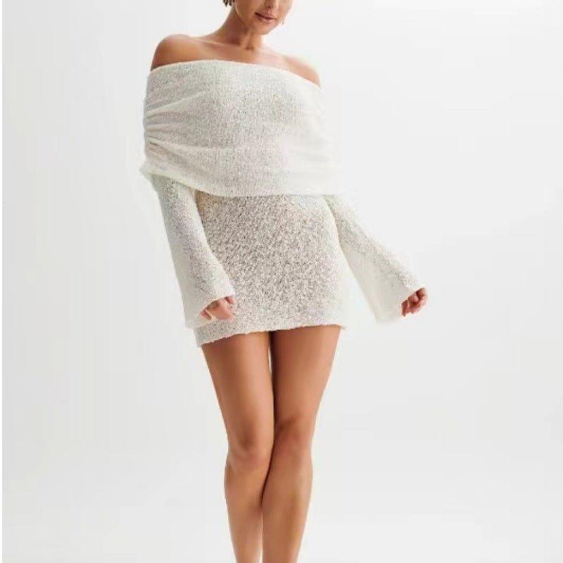 Women’s Off - Shoulder Short Dress – Hollow - Out, Long Sleeve - MRC STOREDressMy StoreWomen’s Off Shoulder Hollow Out Short Dress – Stylish Long Sleeved sequin Mini Skirt - MRC STOREMRC STORECJLY225983406FUWhiteL
