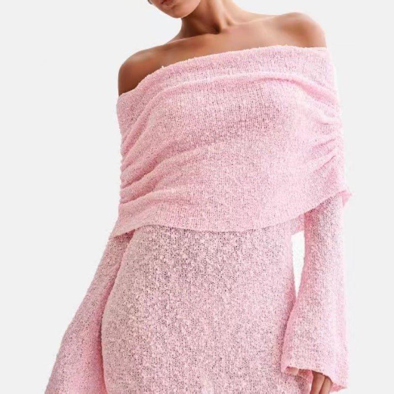 Women’s Off - Shoulder Short Dress – Hollow - Out, Long Sleeve - MRC STOREDressMy StoreWomen’s Off Shoulder Hollow Out Short Dress – Stylish Long Sleeved sequin Mini Skirt - MRC STOREMRC STORECJLY225983403CXPinkL
