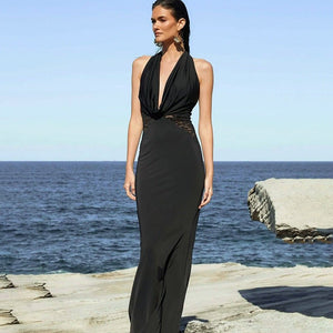 Women’s Swing Collar Lace - Up Deep V Long Dress - MRC STOREDressMy StoreWomen’s Swing Collar Lace - Up Deep V Long Dress My Store MRC STORECJLY246517403CXBlackL