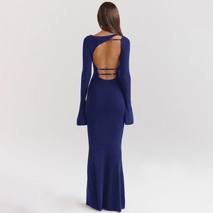 Elegant Backless Long Dress – Slim Fit, High Waist - MRC STOREDressMy StoreElegant Solid Color Dress Backless Slim Fit Long Dress – High Waist Fashion - MRC STOREMRC STORECJLY227849203CXBlueL