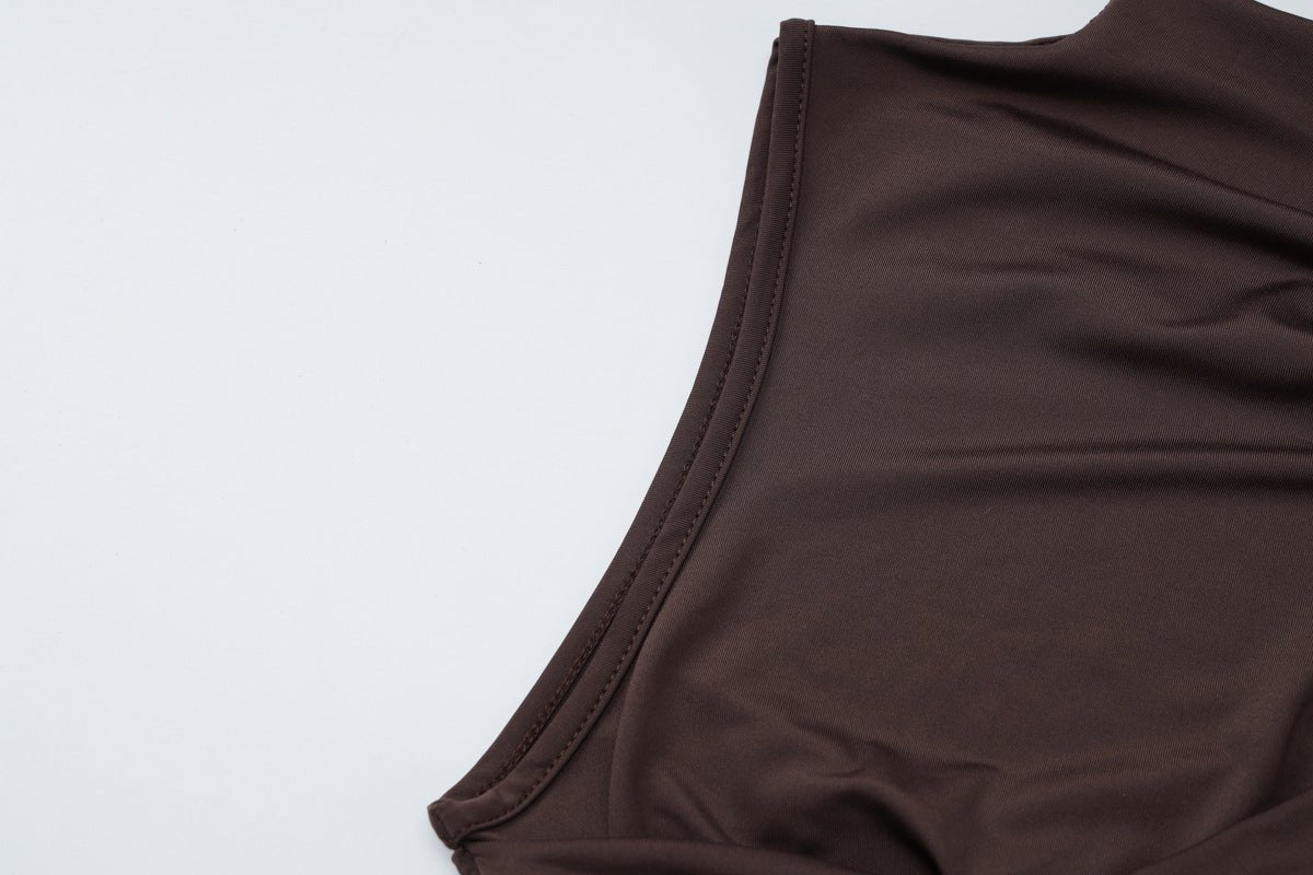 Women's Fashion Slim Round Neck Pleated Dress - Mid Waist - MRC STOREDressMy StoreWomen's Fashion Slim Round Neck Pleated Dress - Mid Waist My Store MRC STORECJLY232932306FUKhakiL
