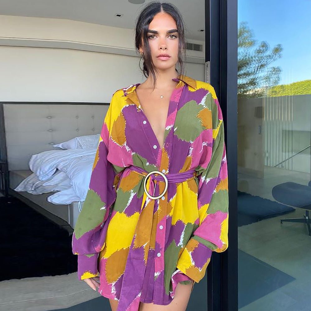 Women’s Shirt Dress - Printed V - Neck Long - MRC STOREDressMy StoreWomen’s Shirt Dress - Printed V - Neck Long My Store MRC STORECJLY134309403CXPicture colorL