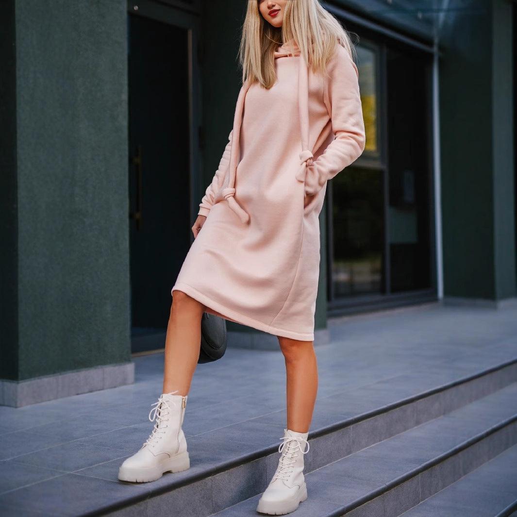 Street Slim fit Hooded Sweater Dress – Cozy and Stylish - MRC STOREDressMy StoreStreet Slim fit Hooded Sweater Dress – Cozy and Stylish - MRC STOREMRC STORECJWY223565303CXPinkL
