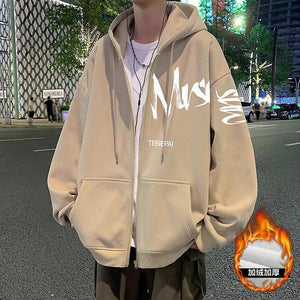Letter Print Full Zip Hoodie – Hong Kong Style - MRC STOREHoodieMy StoreHong Kong Style Letter Printed Full Zip Hoodie – Cozy & Stylish Outerwear for Youth - MRC STOREMRC STORECJWY219286970RIKhaki Velvet2XL