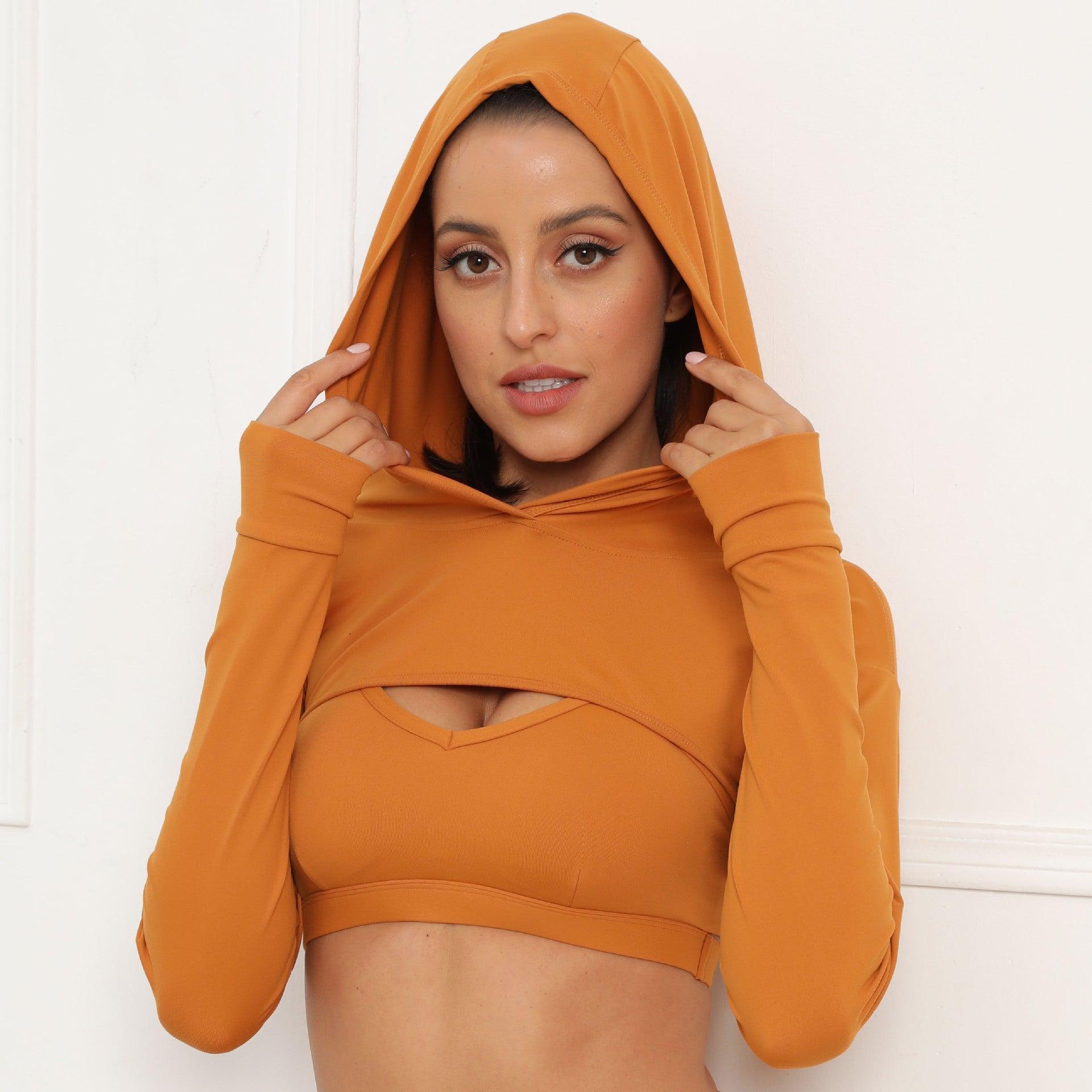 Hooded Yoga Long Sleeve Top – Cotton Blend - MRC STOREHoodieMy StoreLong Sleeve Yoga Top Hooded - Cotton Blend Activewear for Women in Vibrant Colors - MRC STOREMRC STORECJWY136691129CXBrownL