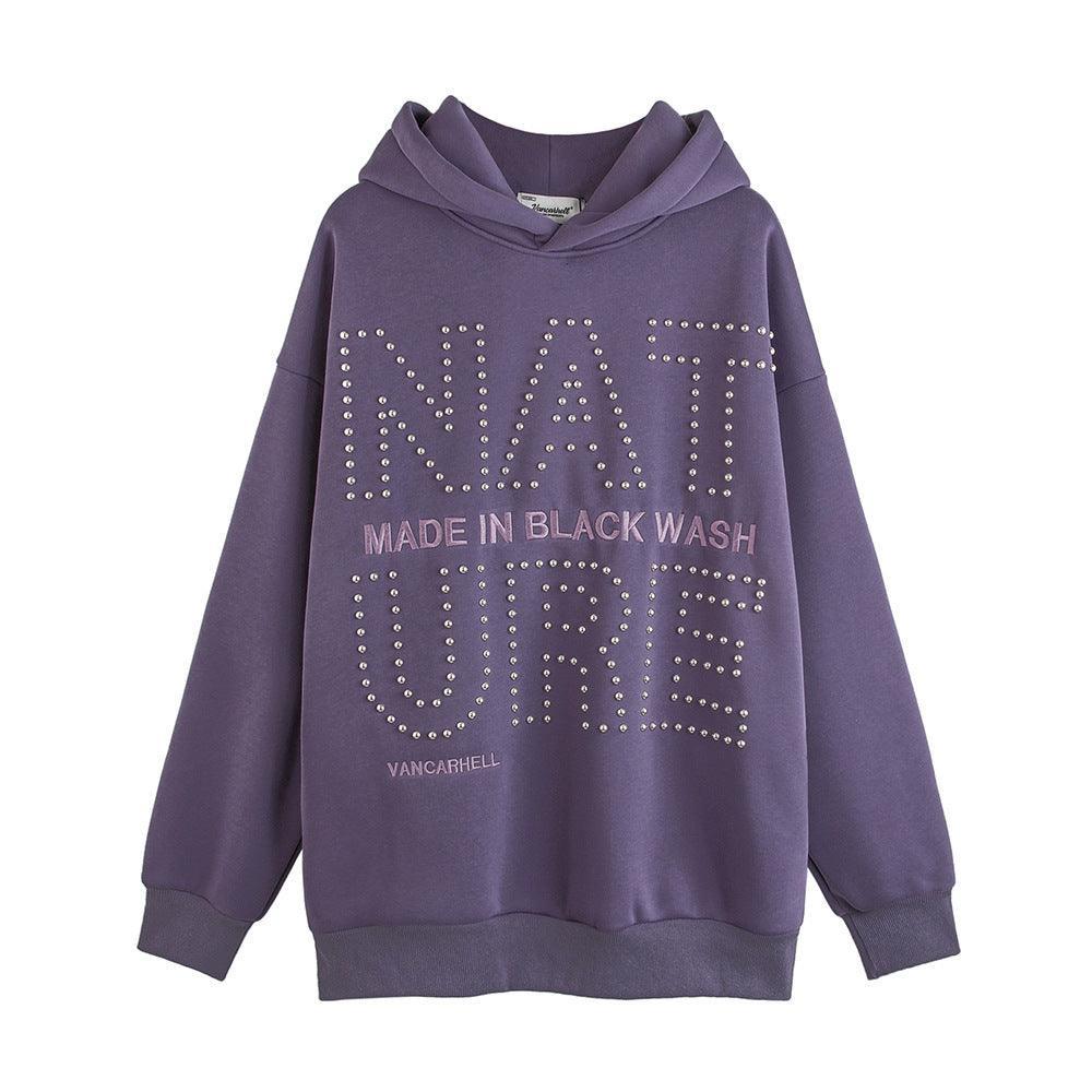Men's European and American Style Hot Drilling Letter Loose Sweatshirt - Hooded Cotton Blend with Wool Liner - MRC STOREHoodieMy StoreMen's European and American Style Hot Drilling Letter Loose Sweatshirt - Hooded Cotton Blend with Wool Liner - MRC STOREMRC STORECJWY195827202BYPurpleL