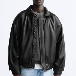 Men's Faux Leather Lapel Cotton Jacket – Black European & American Style - MRC STOREJacketsMy StoreMen's Faux Leather Lapel Cotton Jacket – Black European & American StyleMRC STORECJXZ227074703CXBlackL